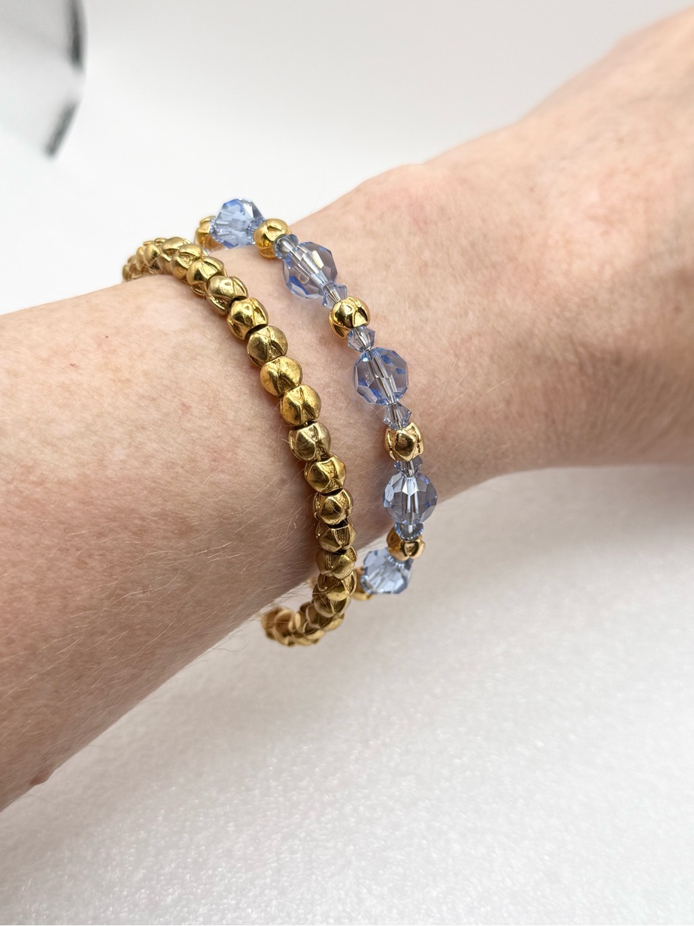 Authentic Alex and Ani Rain Beaded Swarovski Crystal Shiny Gold Bangle set of 2